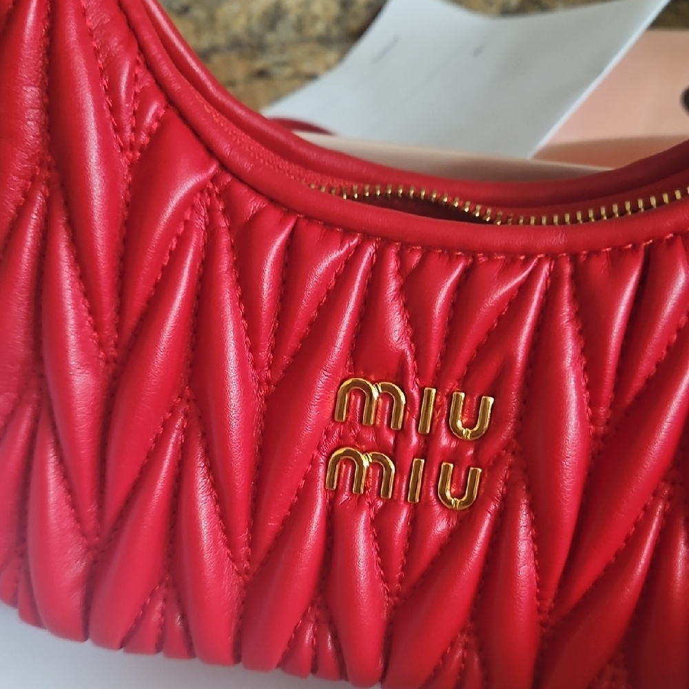 Miu Miu Red Quilted Shoulder Bag with Chevron Pattern Please Readgifted